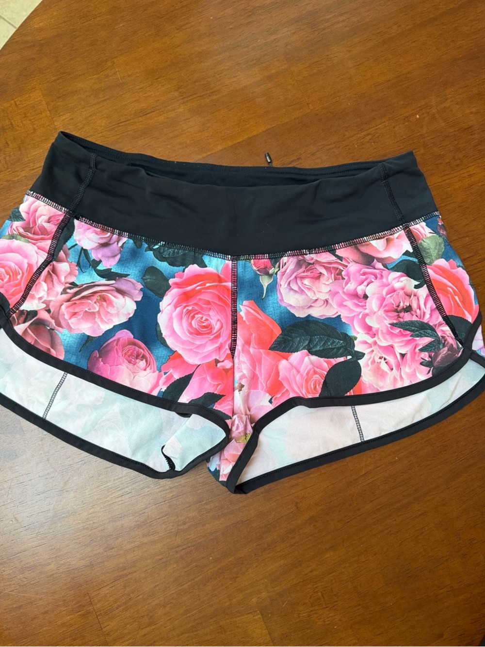 lululemon athletica Black Waistband Pink Floral Athletic Shorts